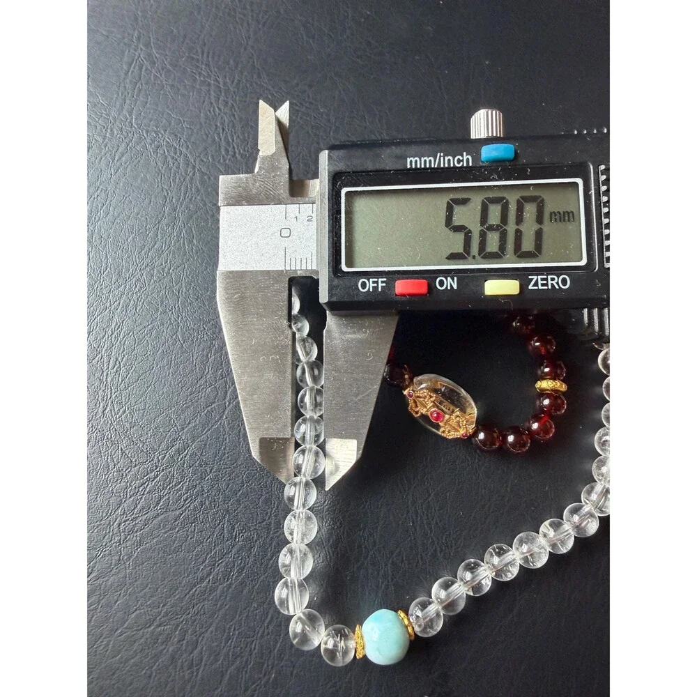 Natural Blood Amber crystal Double Wrap Bracelet Aquamarine Pixiu Charm16cm